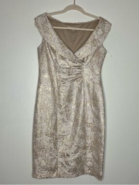 Evan Picone gold champagne damask cocktail sheath dress 4